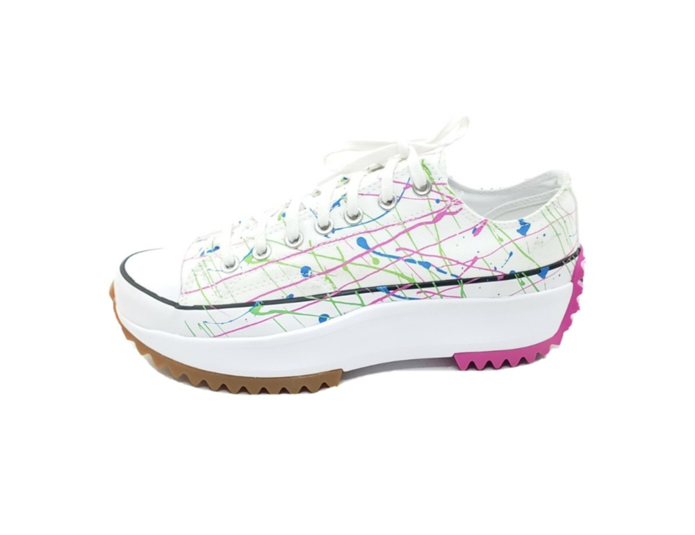 Converse Run Star Hike Womens Low Sneakers White Paint Splatter Canvas Size 10.5